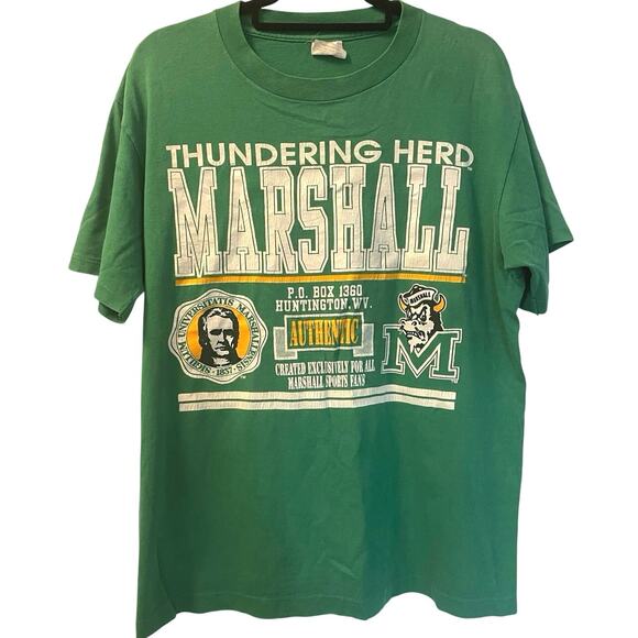 Vintage 90s Marshall University Thundering Herd Single Stitch Shirt Adult Large - Picture 1 of 3